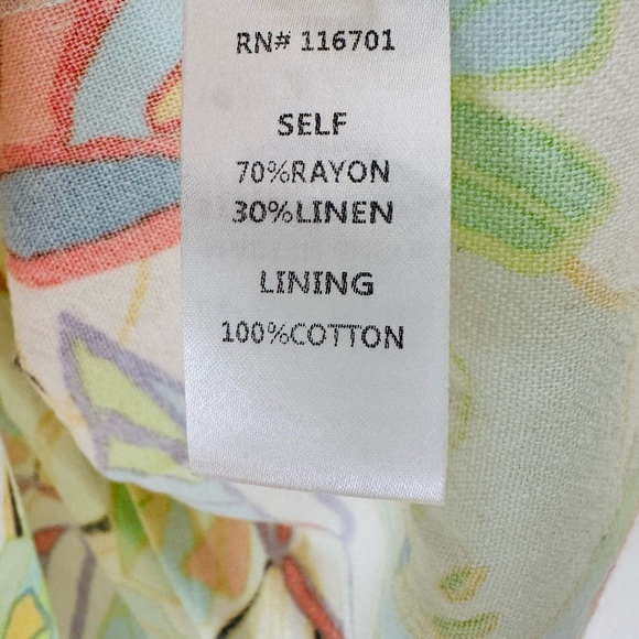 Karlie Linen Blend Puffy Sleeves Tie V Neckline Floral Print Blouse Top - Picture 7 of 7